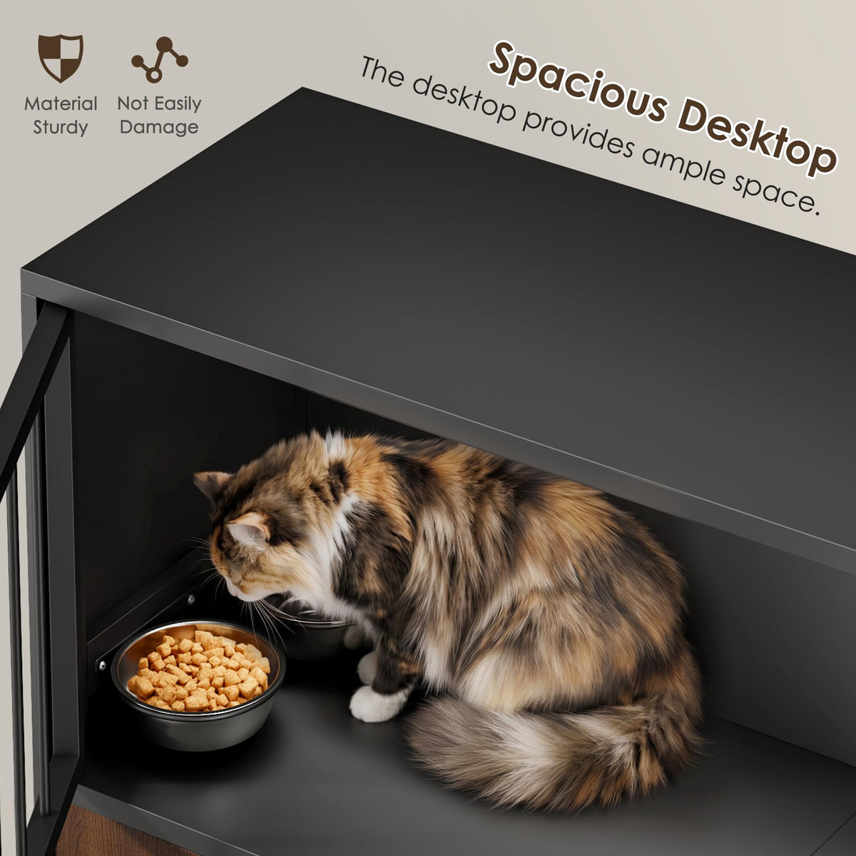 Black Metal Cat Feeding Cabinet C32704