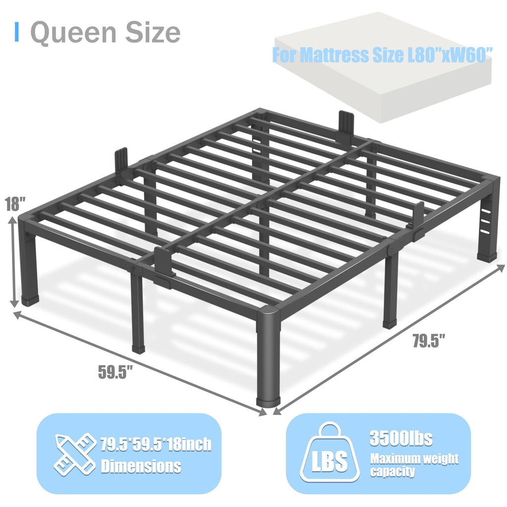 Queen Bed Frame with Headboard Hole and Steel Slats Support U20708