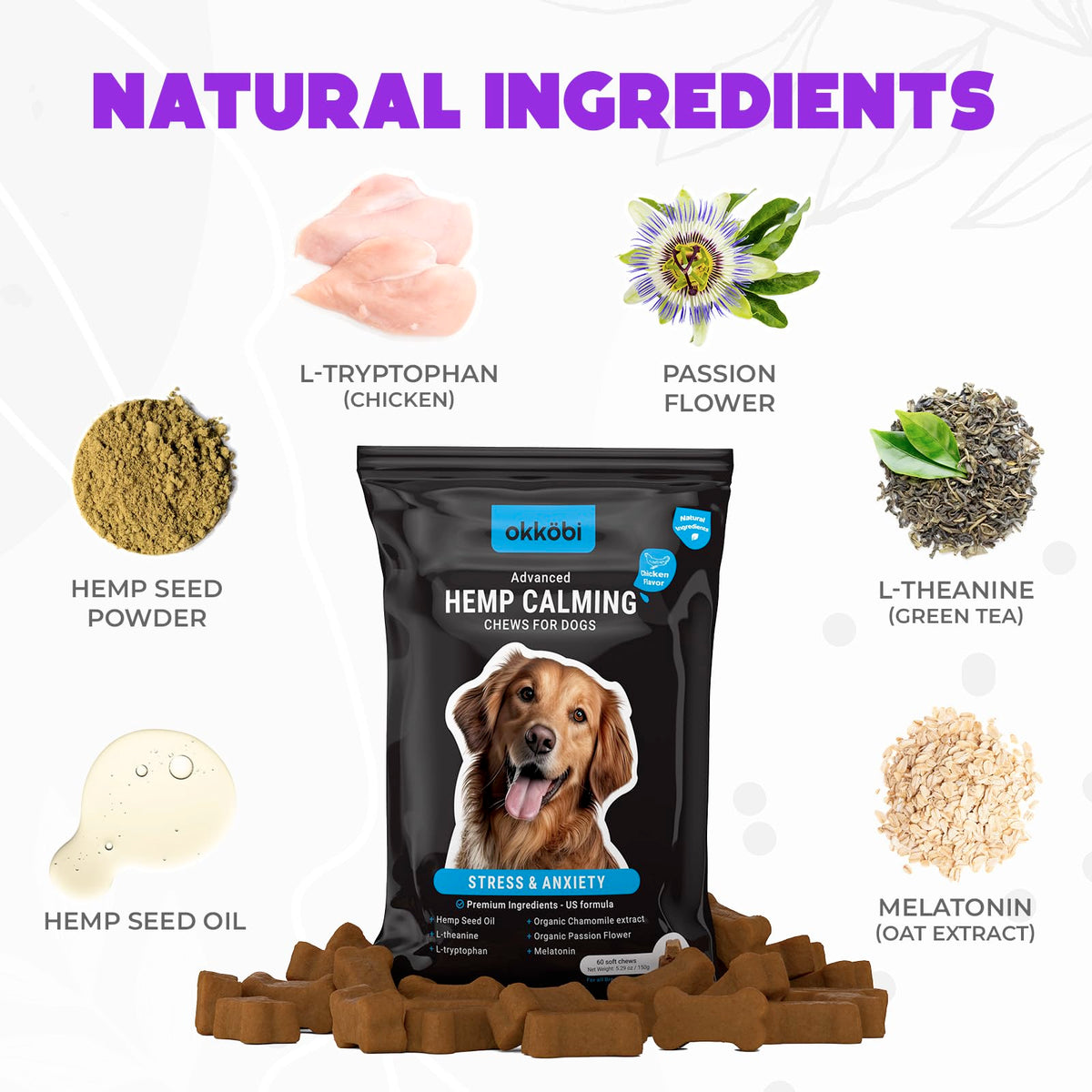 Chicken Flavor 60 Count Calming Chews for Dogs X335