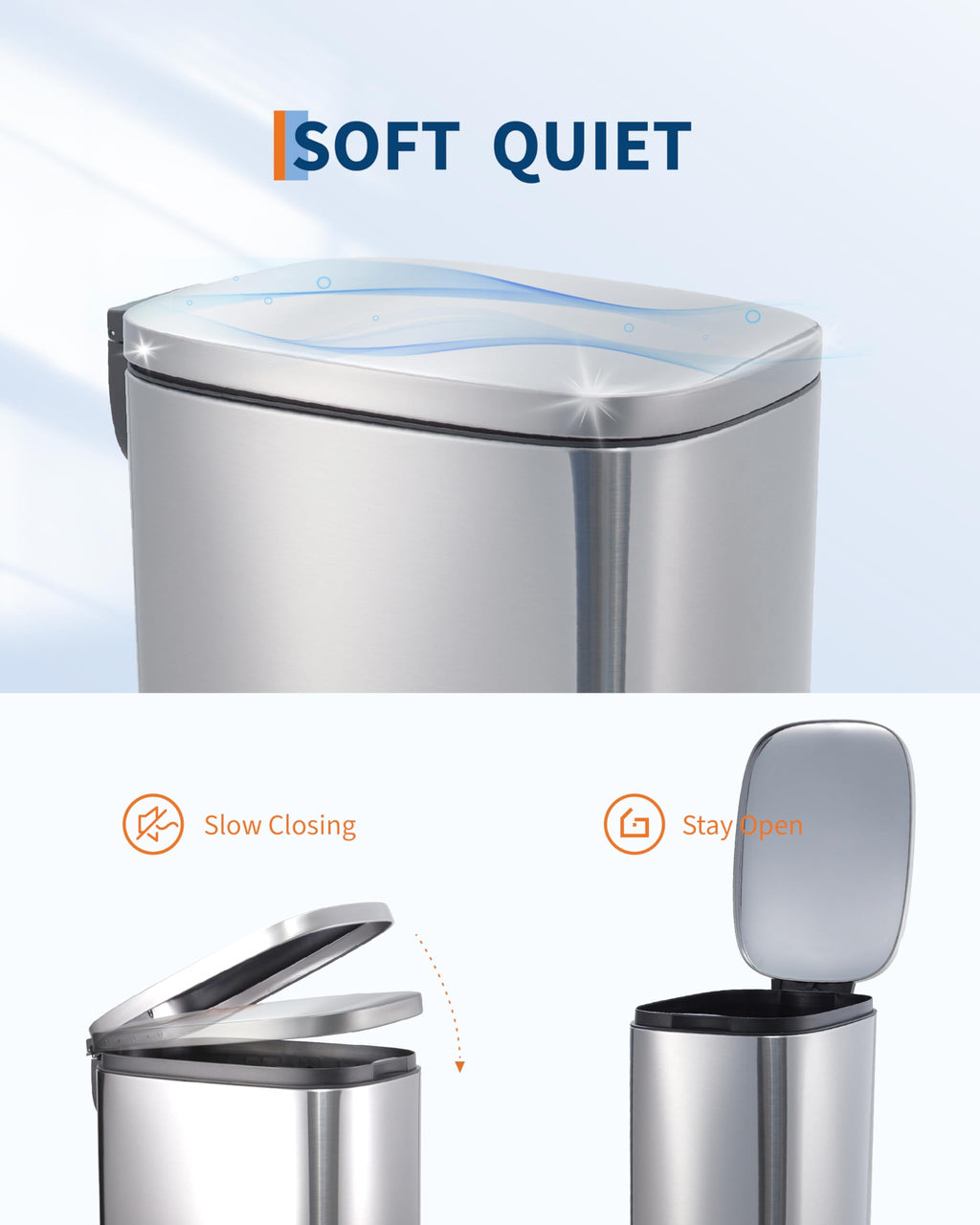 50L Stainless Steel Step Trash Can with Lid C6828