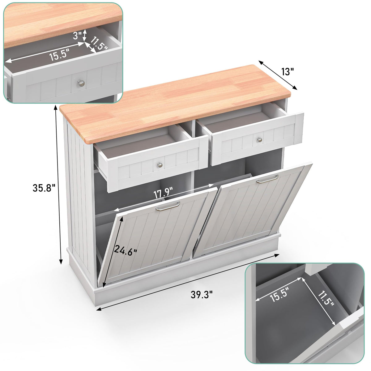 White Double Door Tilt Out Trash Cabinet C696273