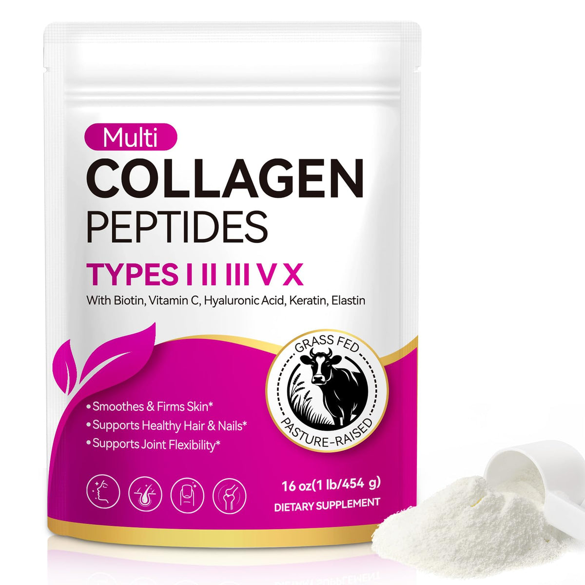 Unflavored Hydrolyzed Collagen Peptides Powder 16 OZ I90925