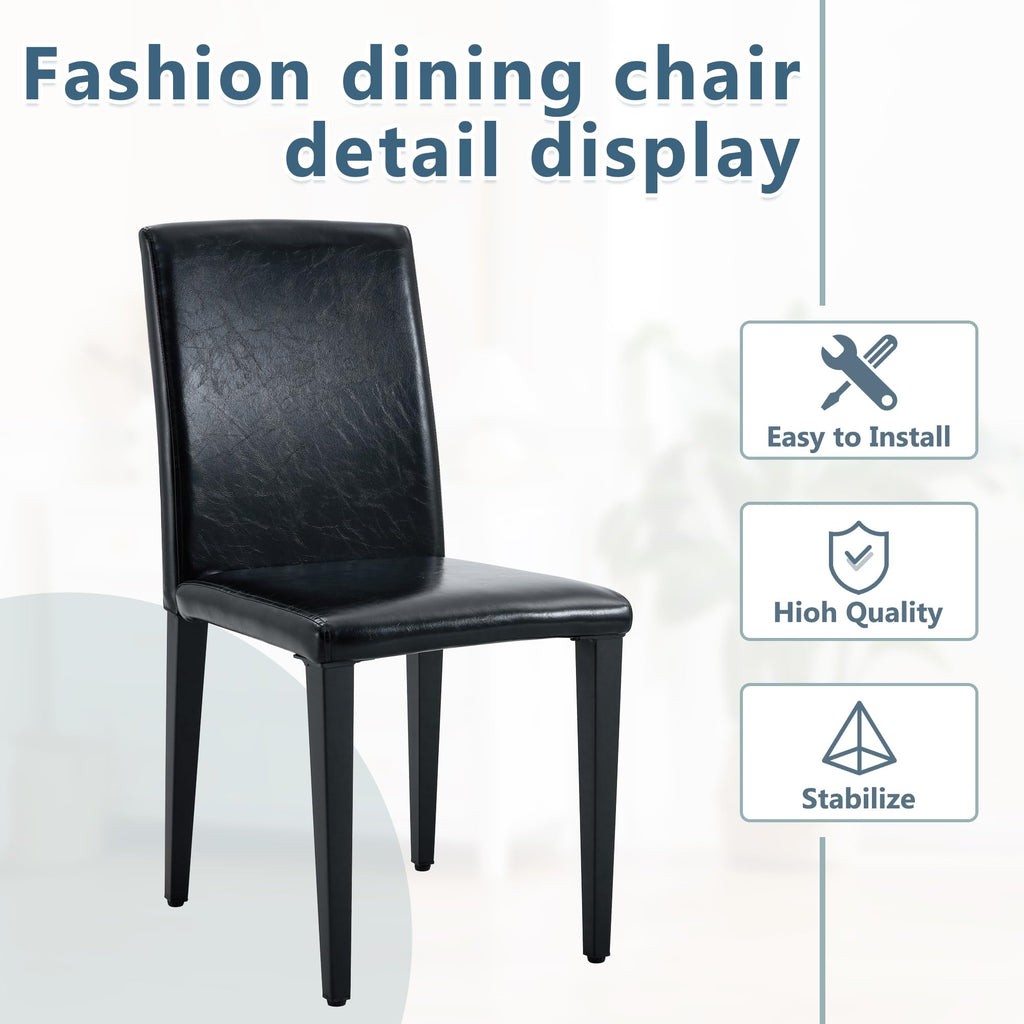 Black PU Leather Upholstered Dining Chairs Set of 2 with Metal Legs B36206