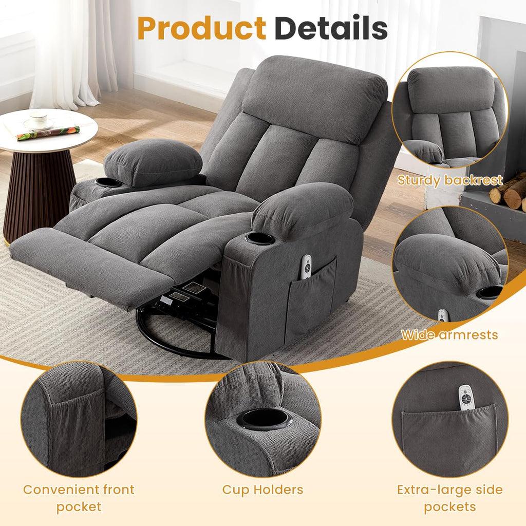 Swivel Rocker Recliner Chair with Vibration Massage & Lumbar Heating Y10365