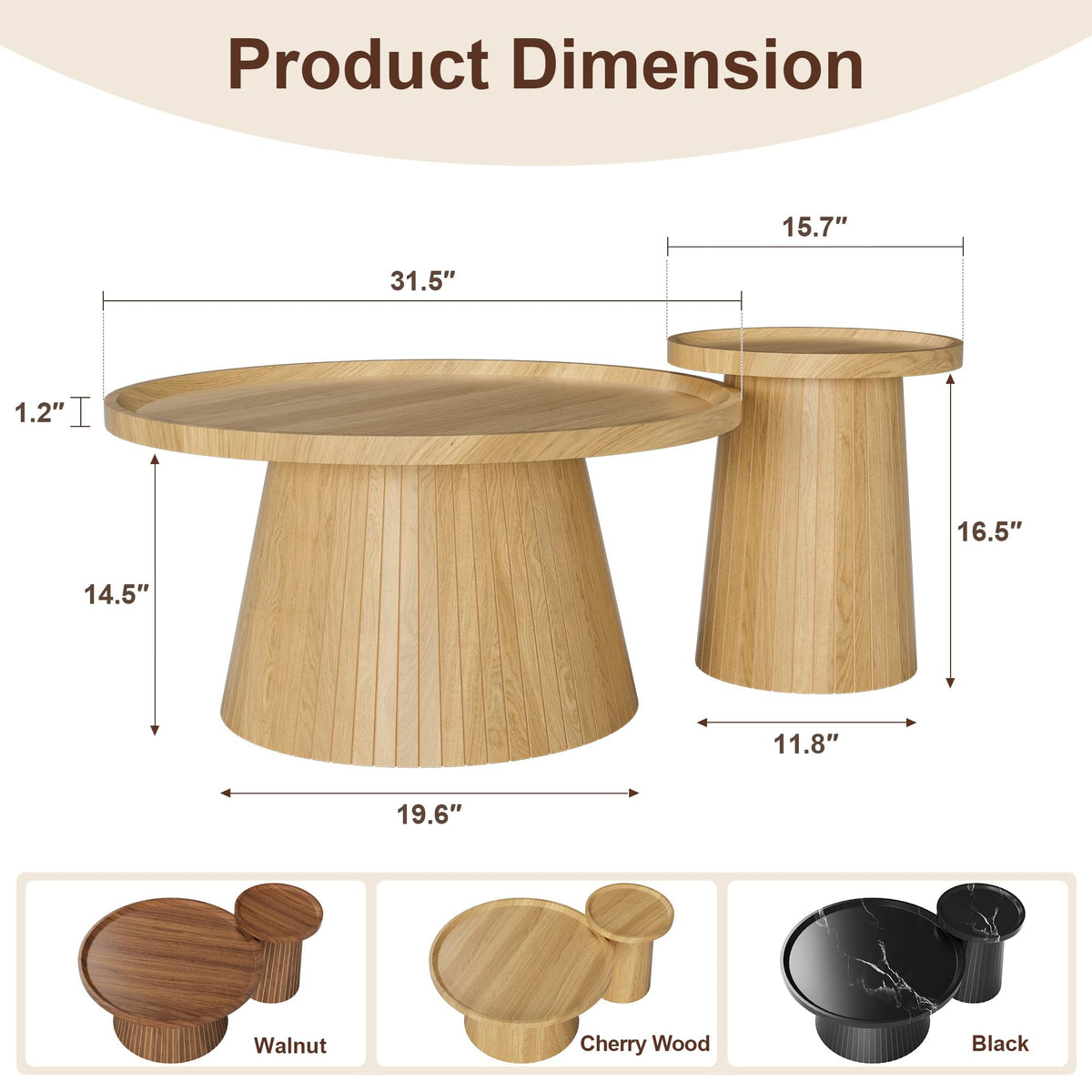 Coffee Table Set of 2 Fluted Drum H403459