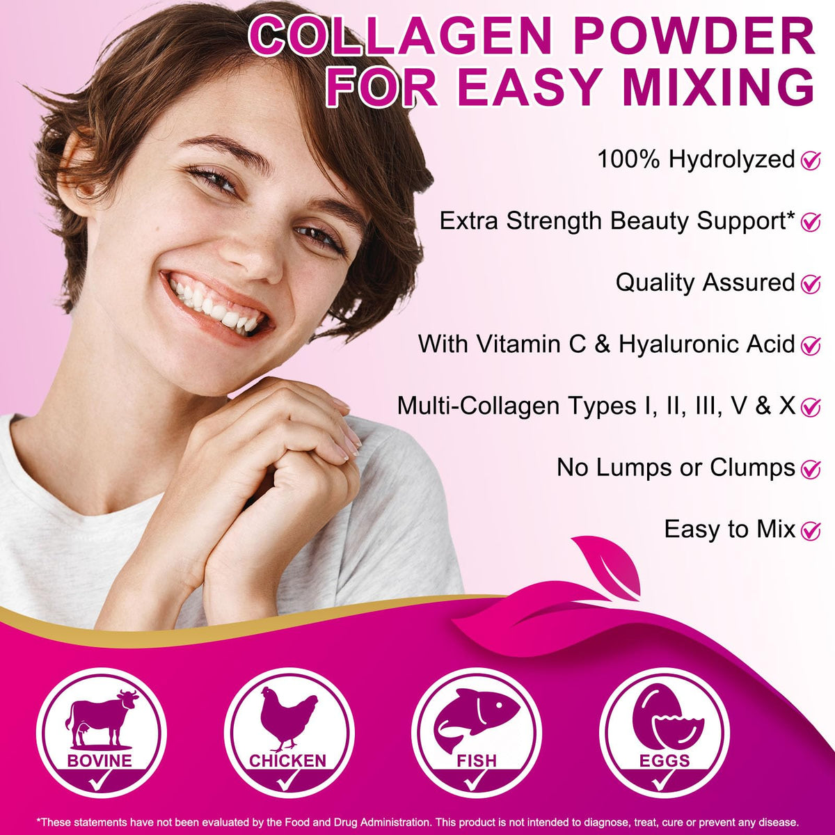 Unflavored Hydrolyzed Collagen Peptides Powder 16 OZ I90925