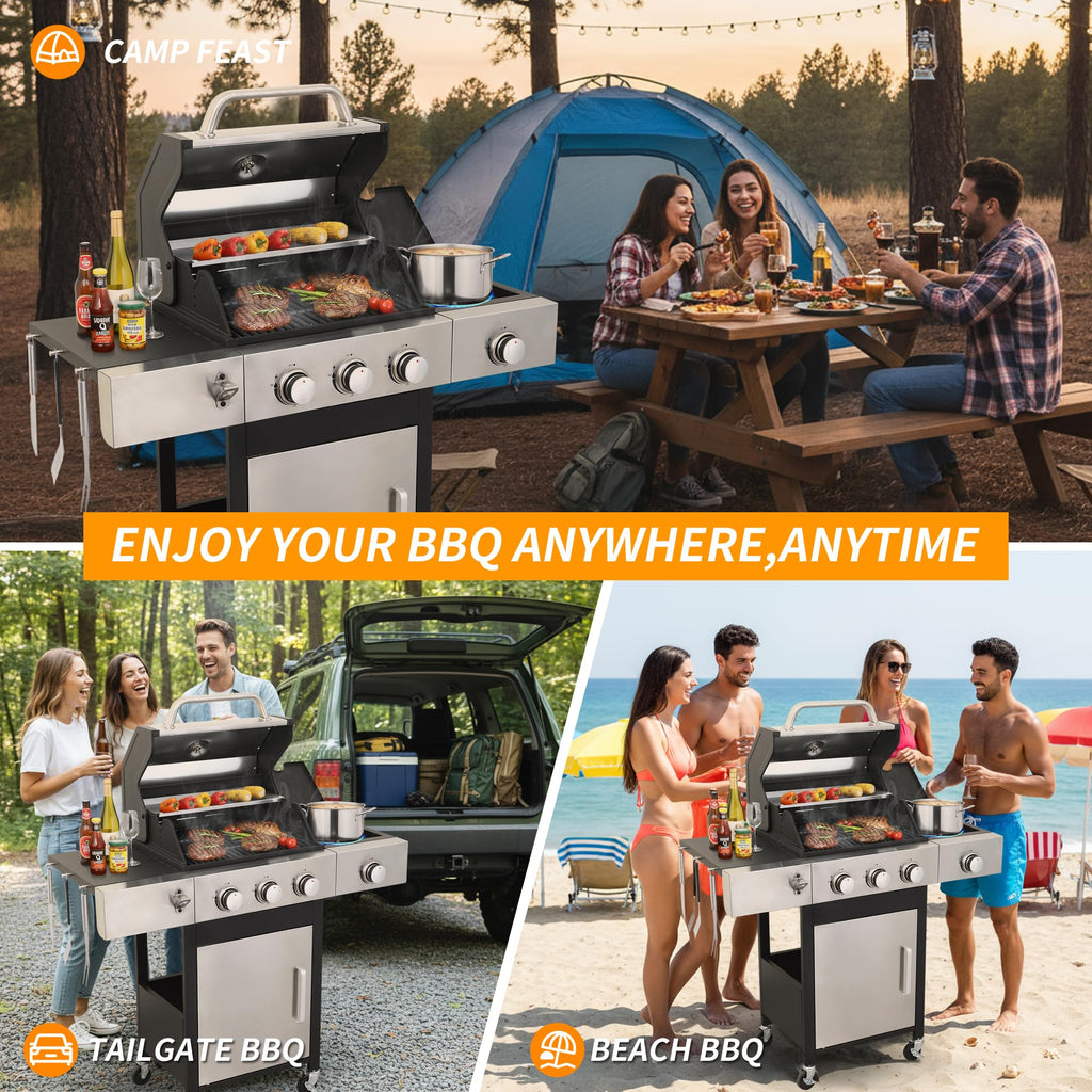 3-Burner Propane Gas Grill with Side Burner N4687