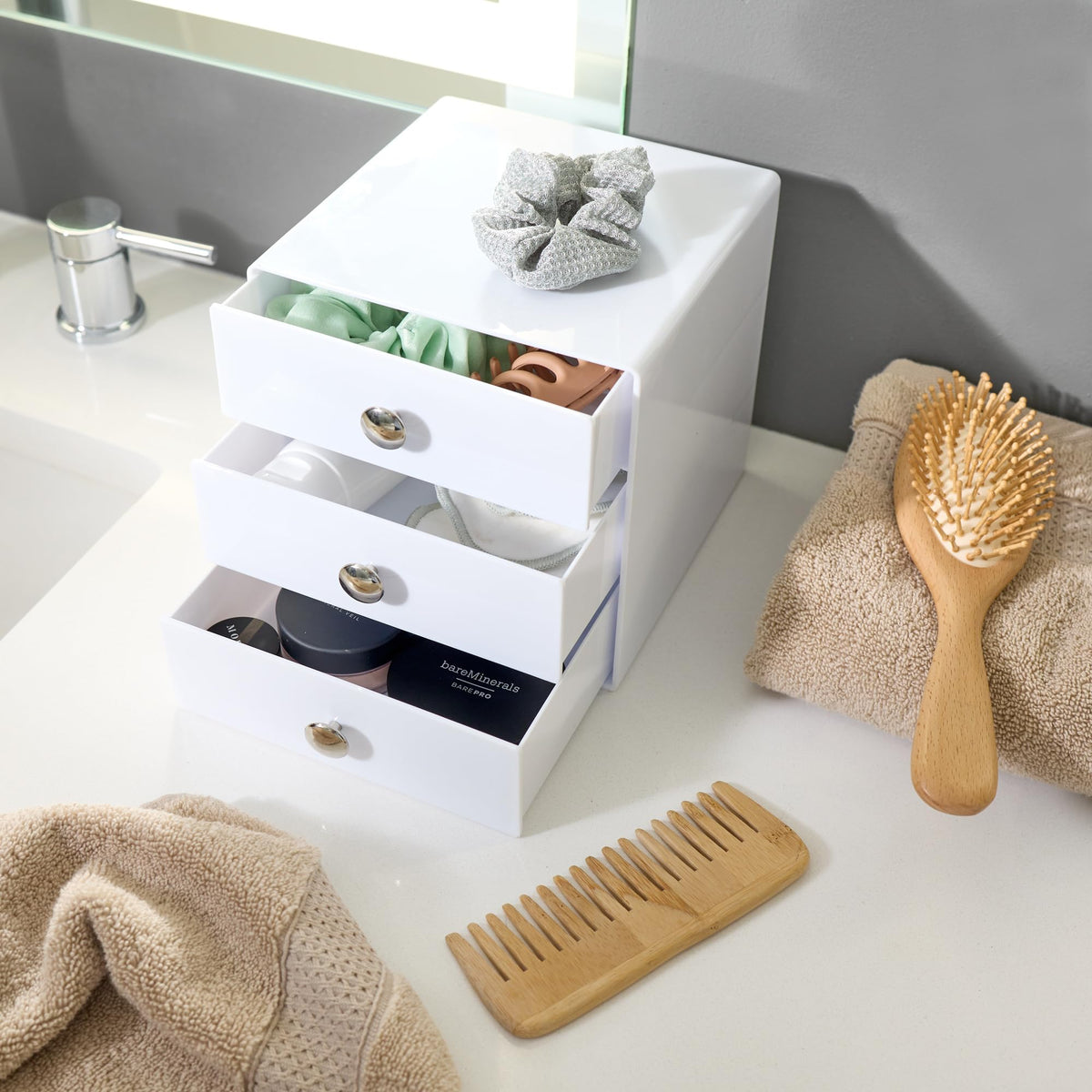 3-Drawer Plastic Vanity Organizer Set White B29488