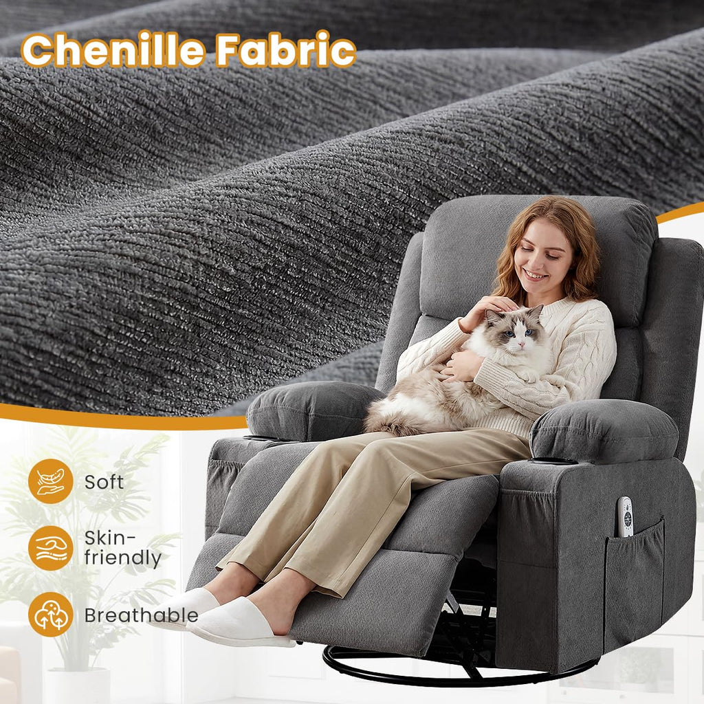 Swivel Rocker Recliner Chair with Vibration Massage & Lumbar Heating Y10365