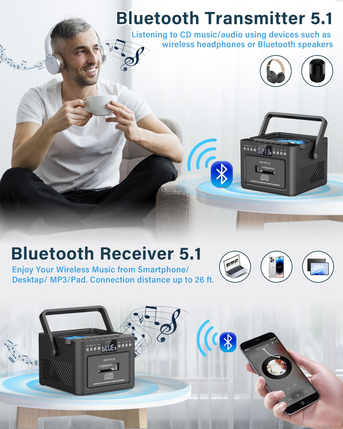 Boombox Cassette CD Player Combo with Bluetooth Q4612