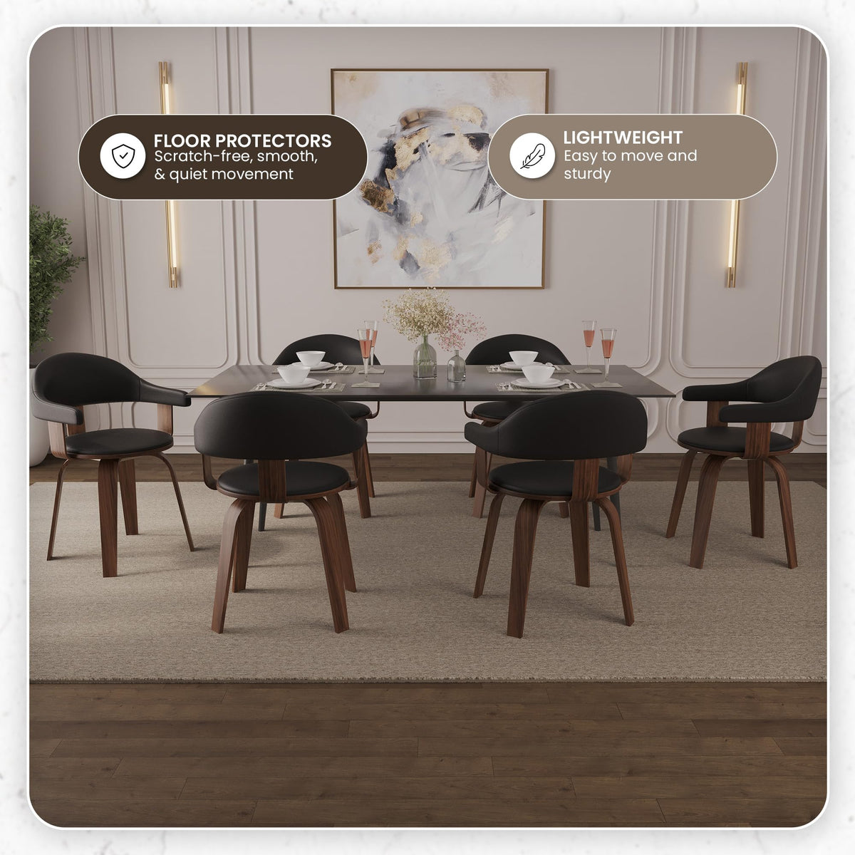 Black Leather Upholstered Swivel Dining Chair with Armrests O9136