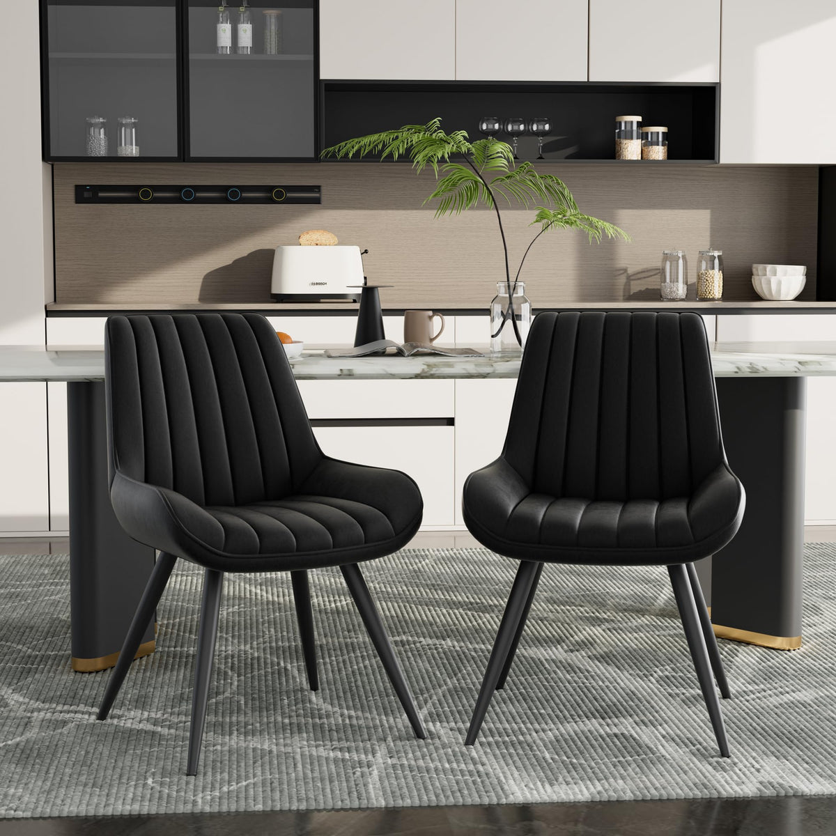 Black Faux Leather Upholstered Dining Chairs Set of 6 J50327