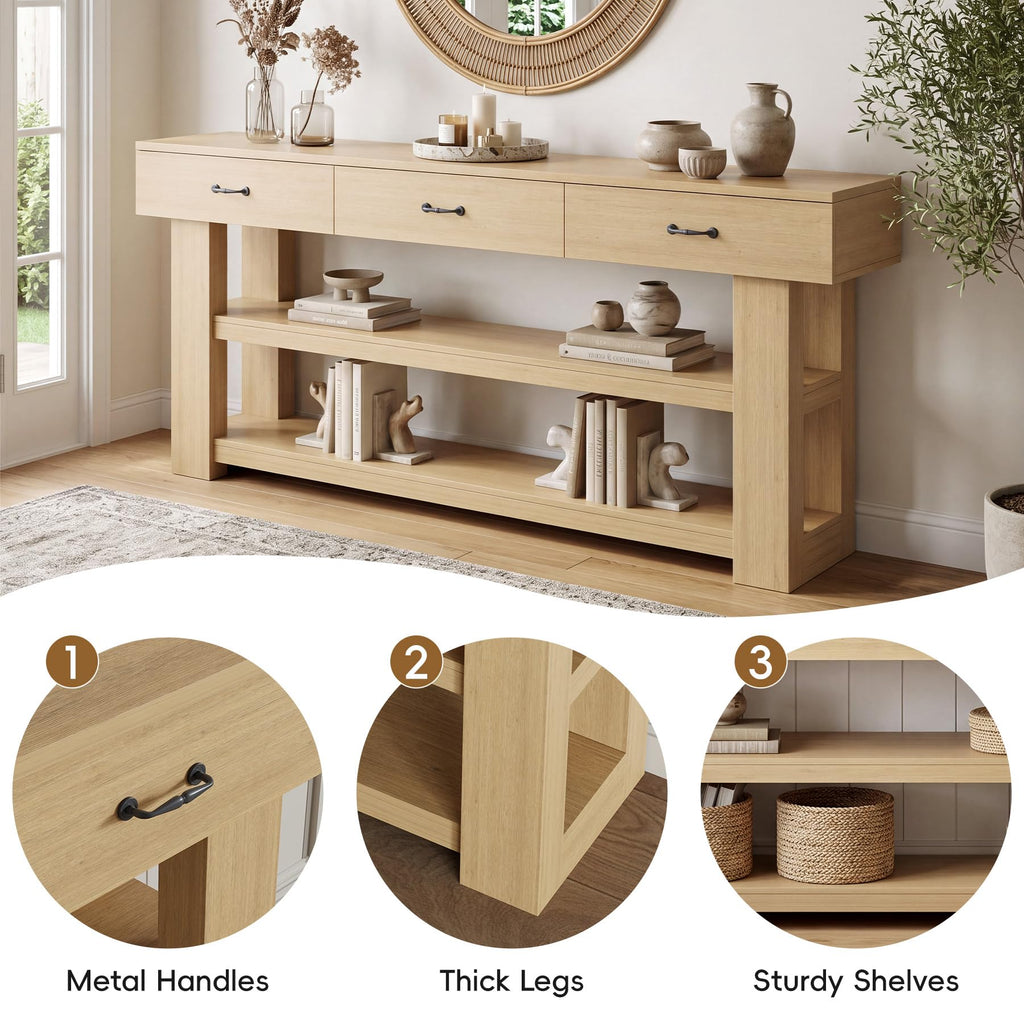 Oak Console Table with Drawers I690