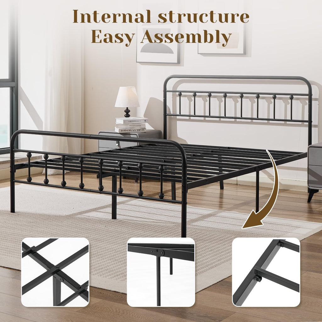 Full Metal Platform Bed Frame with Headboard and Footboard T698