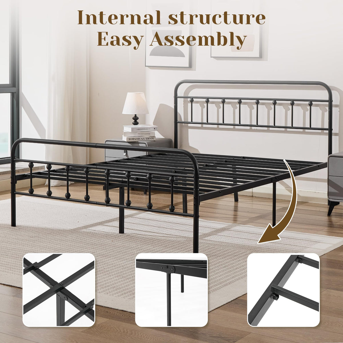Full Metal Platform Bed Frame with Headboard and Footboard T698