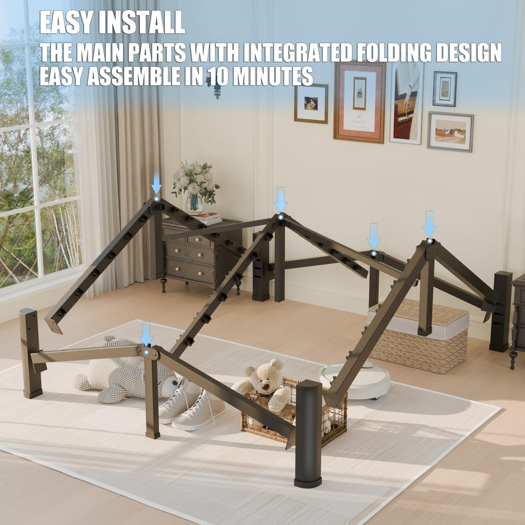 Queen Bed Frame with Headboard Hole and Steel Slats Support U20708