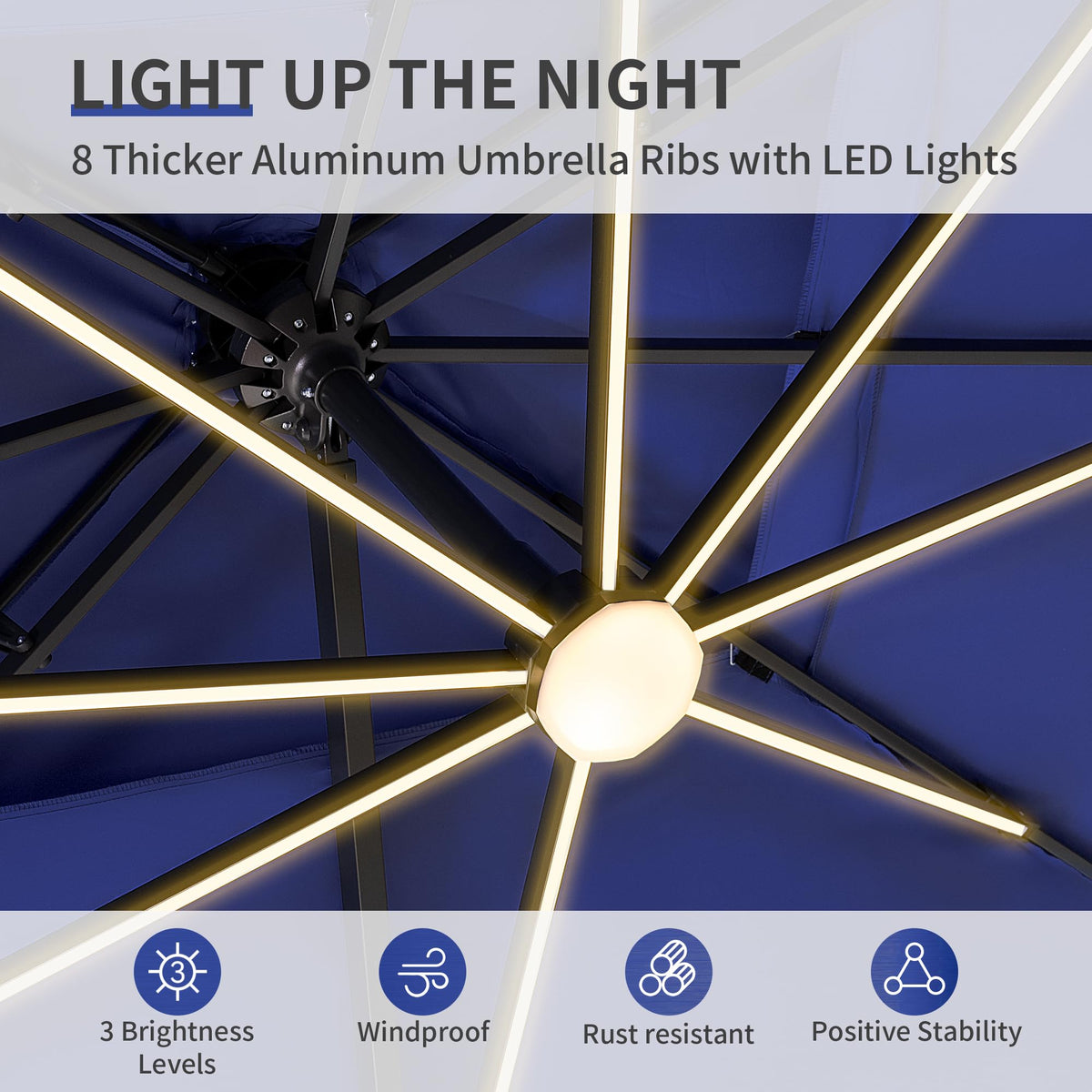 10 X 13 FT Cantilever Patio Umbrella with Base & Lights R728915