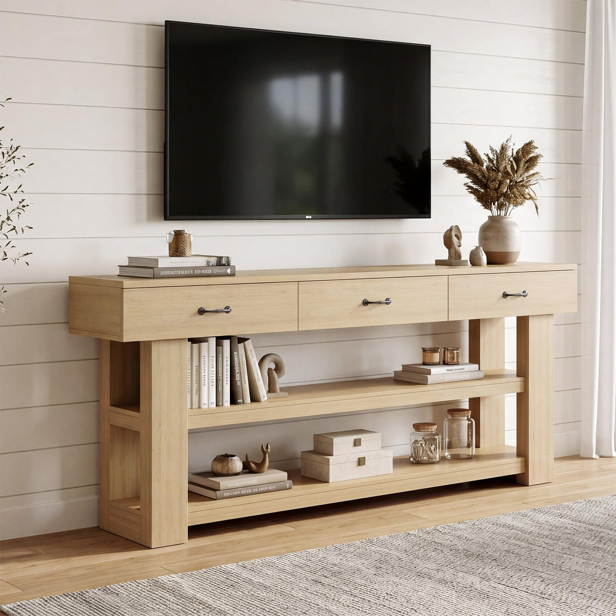 Oak Console Table with Drawers I690
