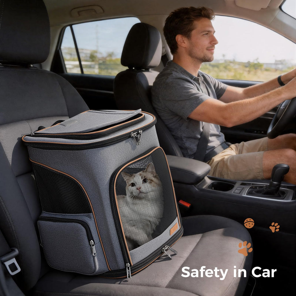 Expandable Foldable Pet Carrier Backpack with Inner Safety Leash, Grey K936