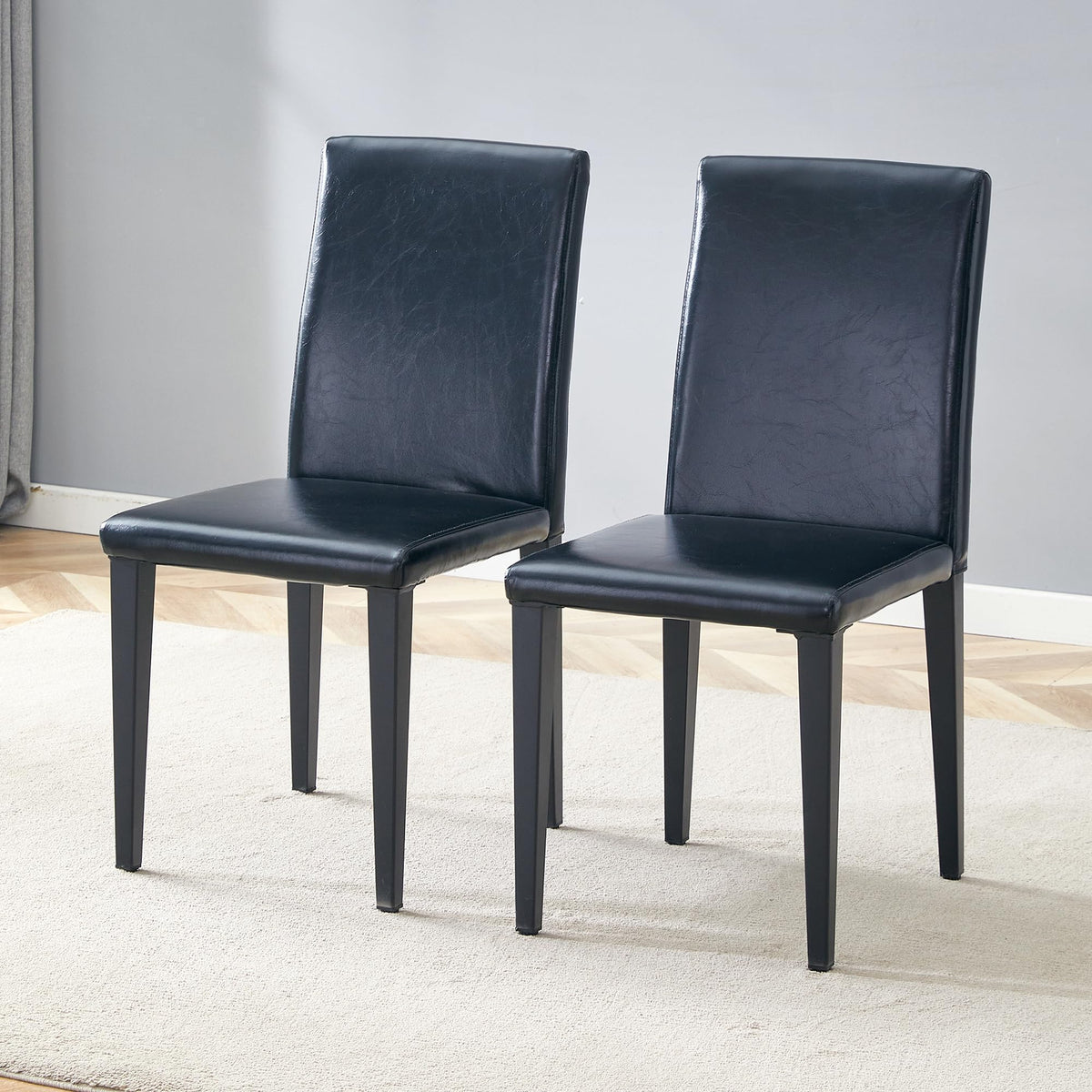 Black PU Leather Upholstered Dining Chairs Set of 2 with Metal Legs B36206