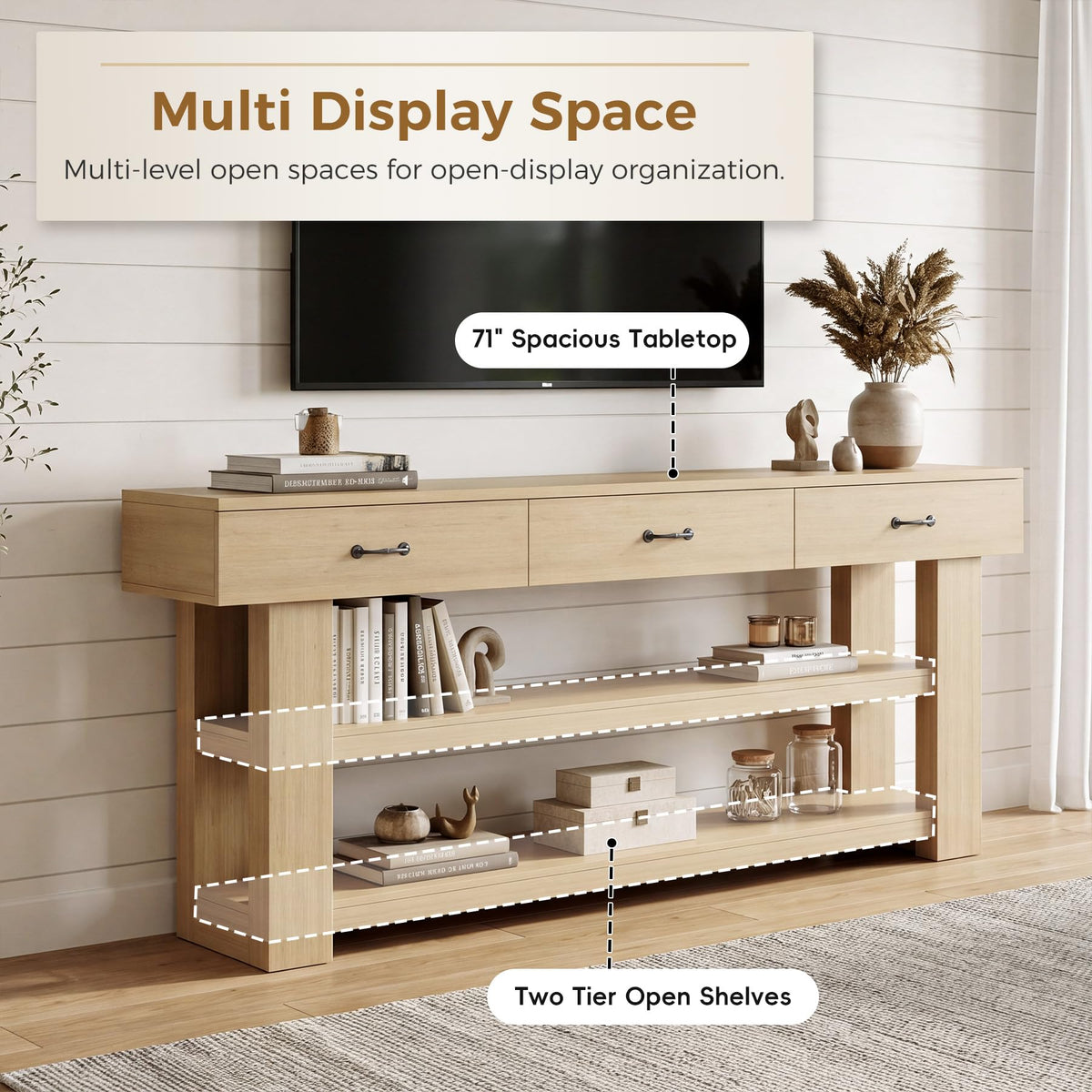 Oak Console Table with Drawers I690