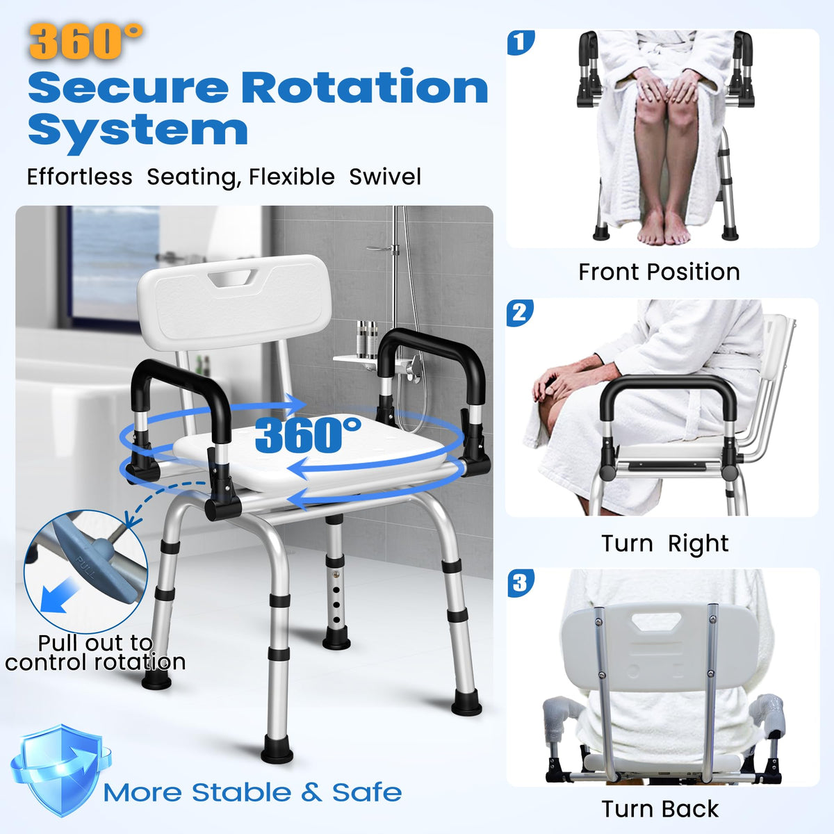 360° Rotating Adjustable Padded Shower Chair L68359