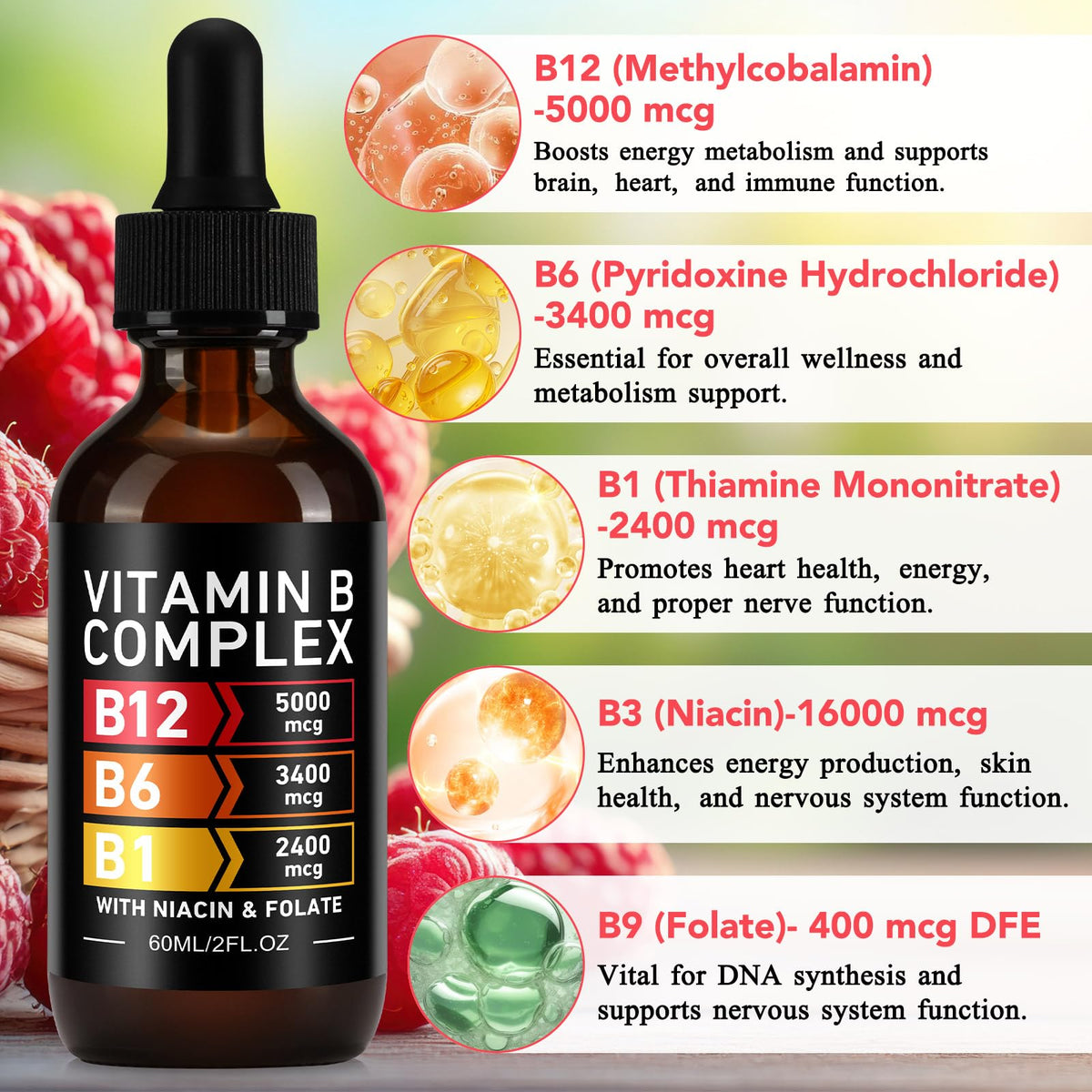 Vitamin B12 Complex Drops 5000mcg 2 Packs N6141