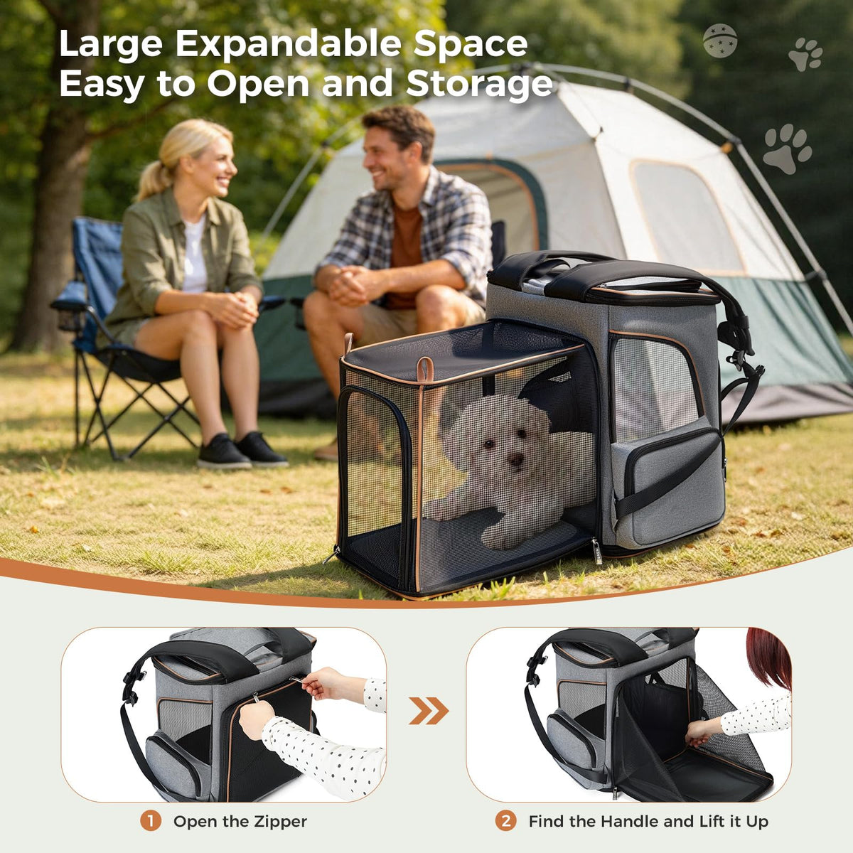 Expandable Foldable Pet Carrier Backpack with Inner Safety Leash, Grey K936