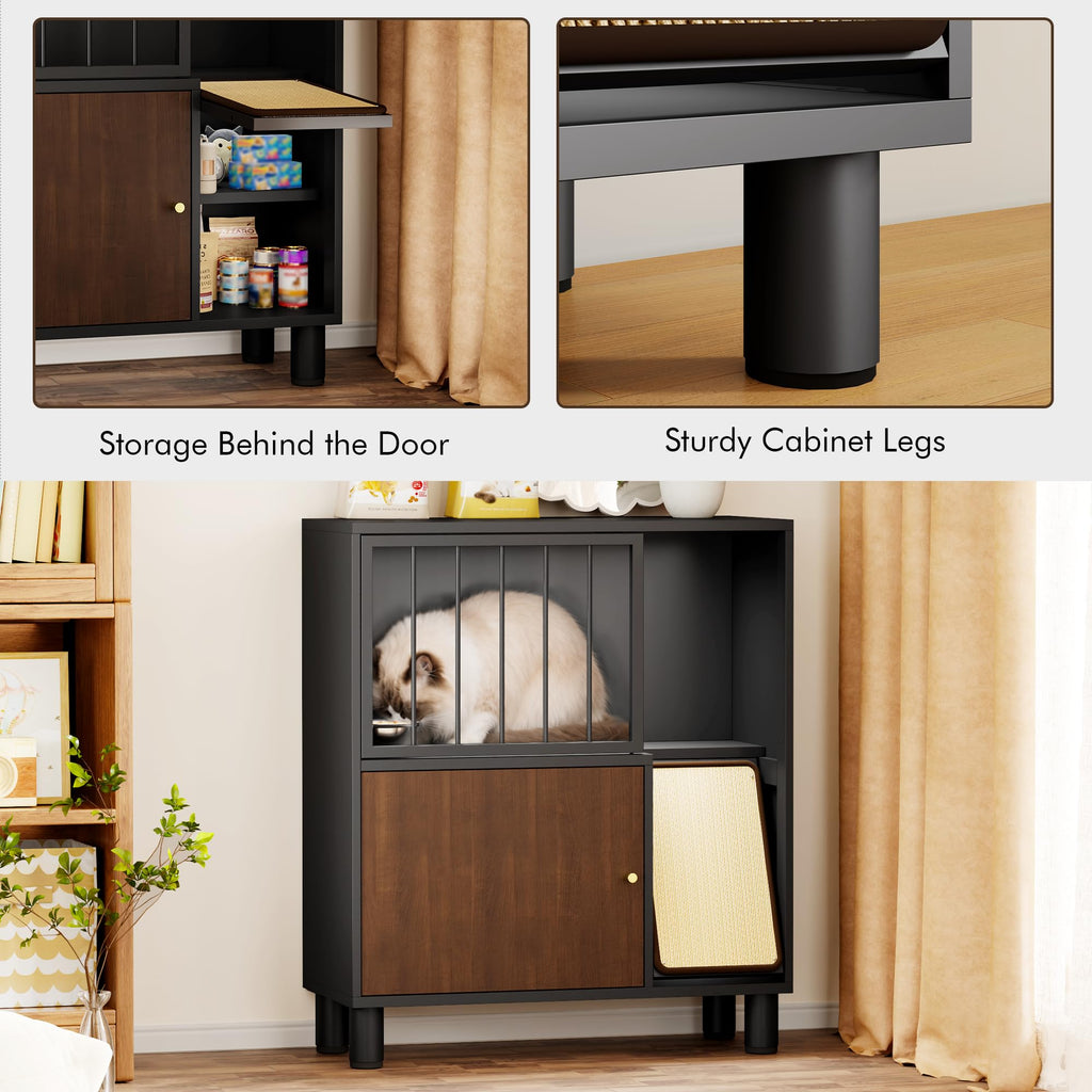 Black Metal Cat Feeding Cabinet C32704