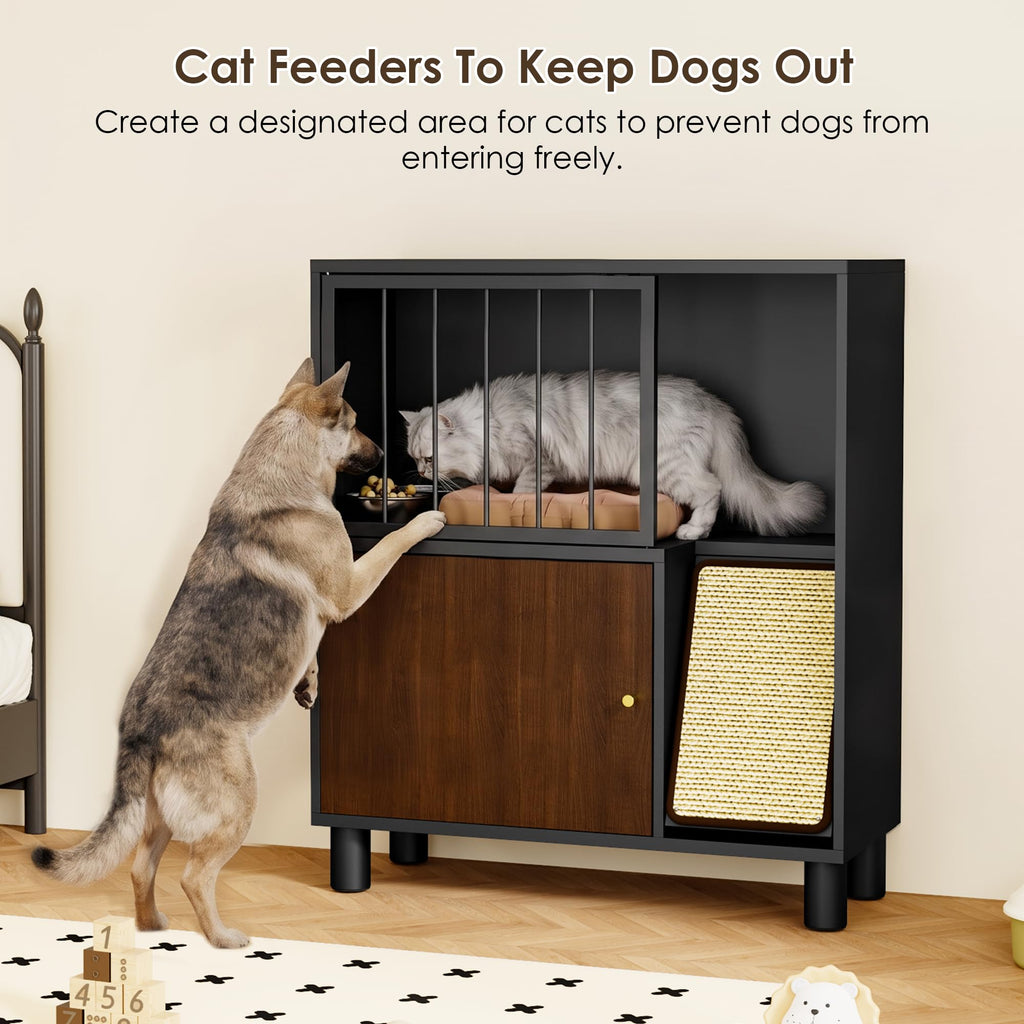 Black Metal Cat Feeding Cabinet C32704