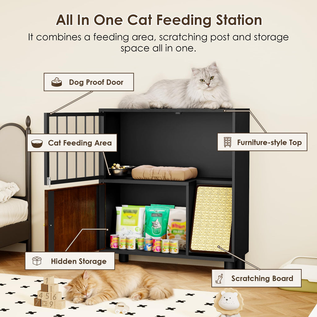 Black Metal Cat Feeding Cabinet C32704