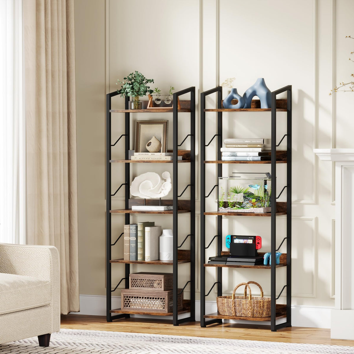 5 Tier Industrial Wood Bookshelf D84986