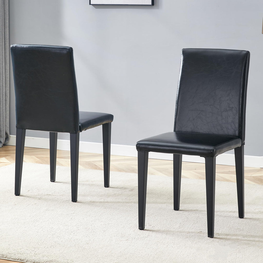 Black PU Leather Upholstered Dining Chairs Set of 2 with Metal Legs B36206
