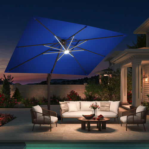 10 X 13 FT Cantilever Patio Umbrella with Base & Lights R728915