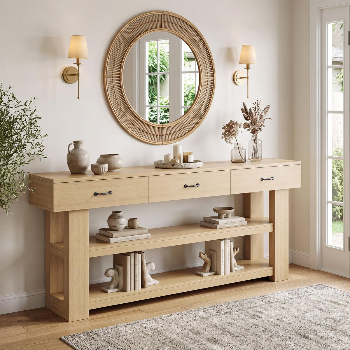 Oak Console Table with Drawers I690
