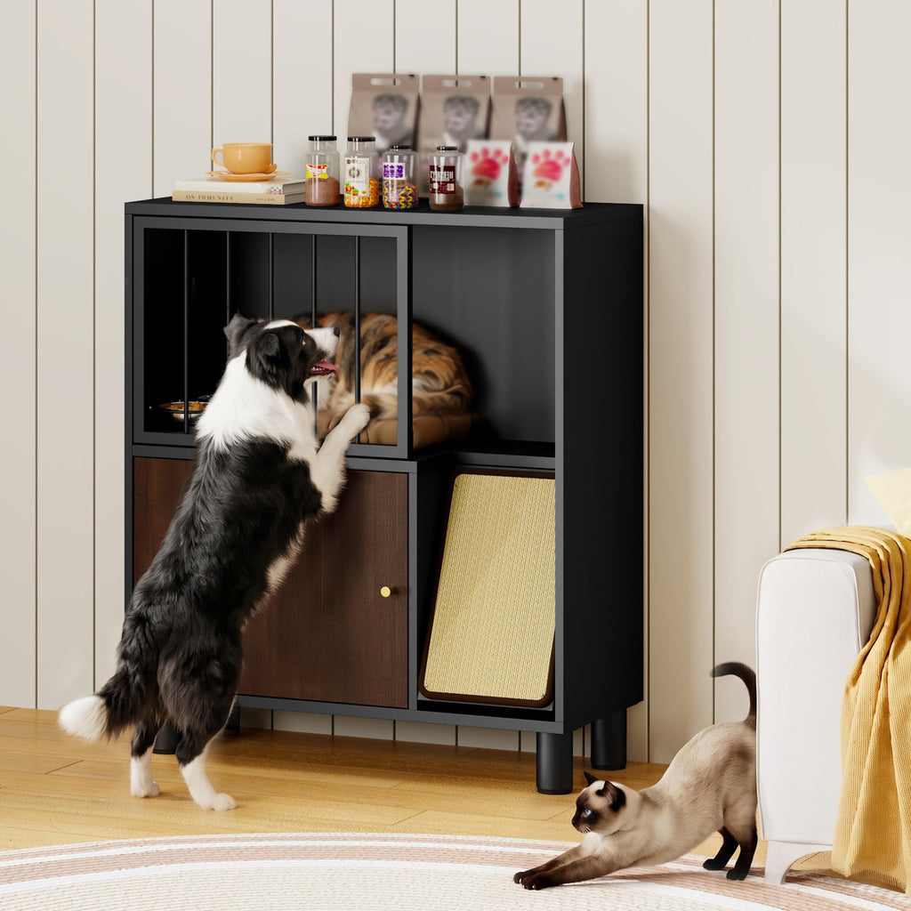 Black Metal Cat Feeding Cabinet C32704