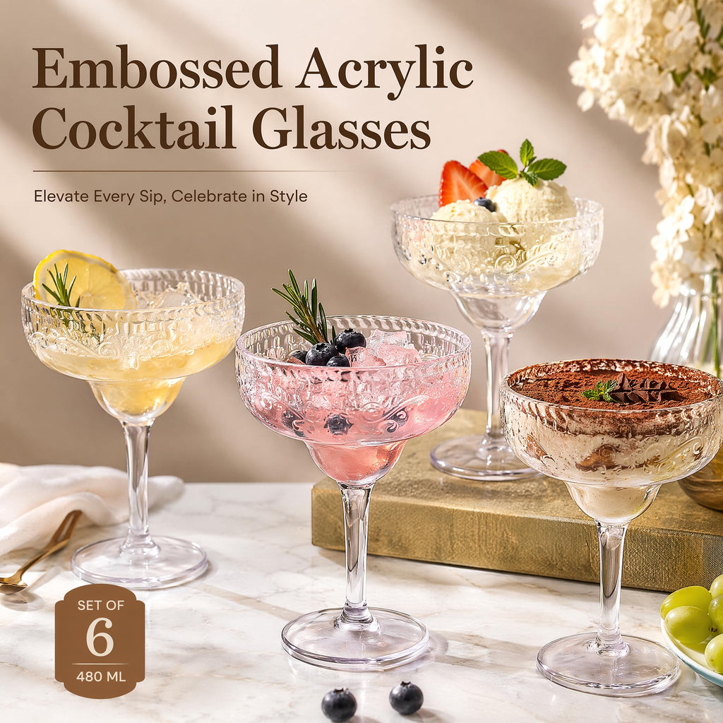 6 Pack 16oz Clear Acrylic Margarita Glasses R672