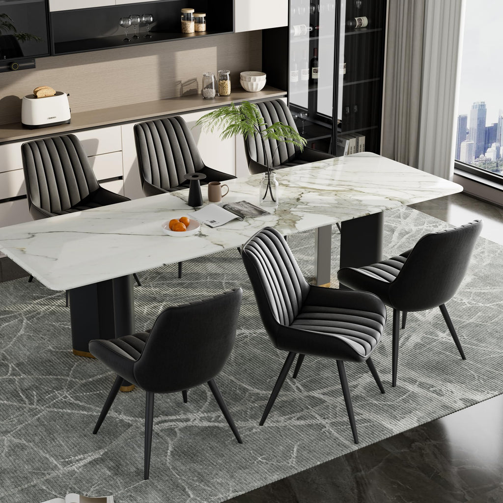 Black Faux Leather Upholstered Dining Chairs Set of 6 J50327