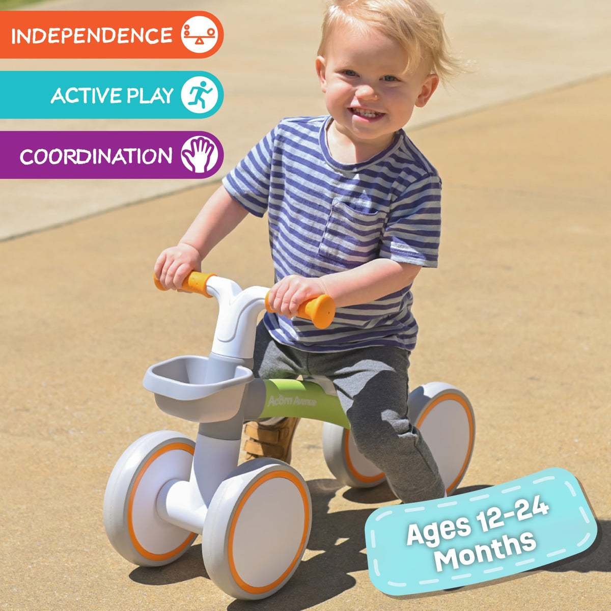 12-24 Month 4 Wheels Adjustable Seat Baby Balance Bike with Storage Basket R856