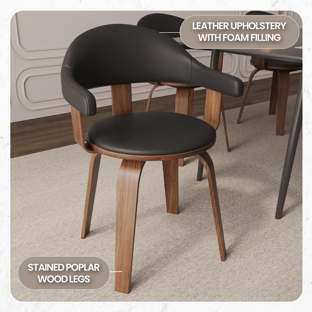 Black Leather Upholstered Swivel Dining Chair with Armrests O9136