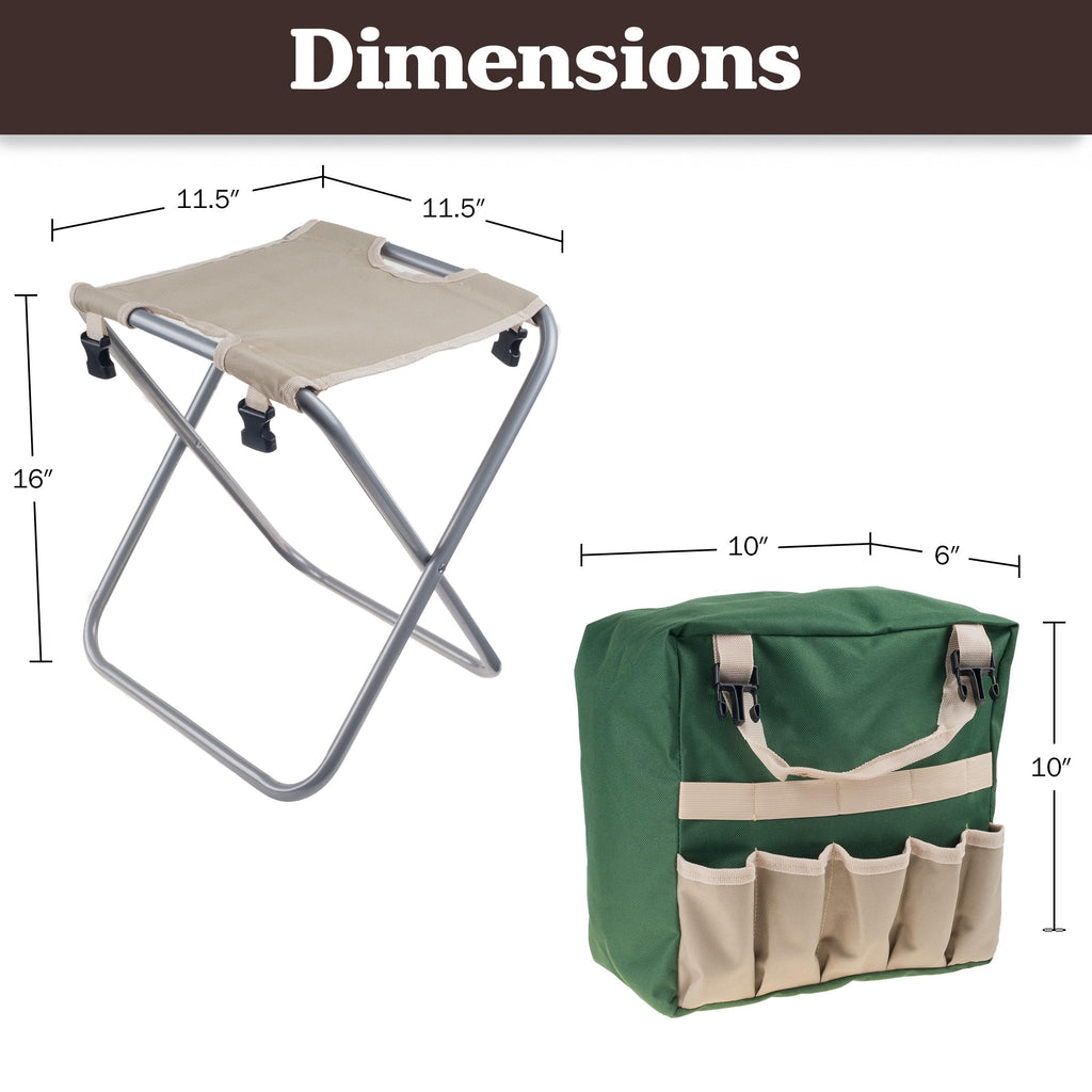 Folding Garden Stool with Tool Bag and 5 Garden Tools Y10634