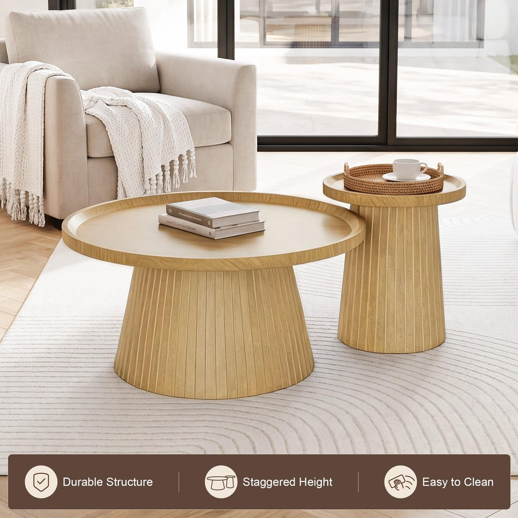 Coffee Table Set of 2 Fluted Drum H403459
