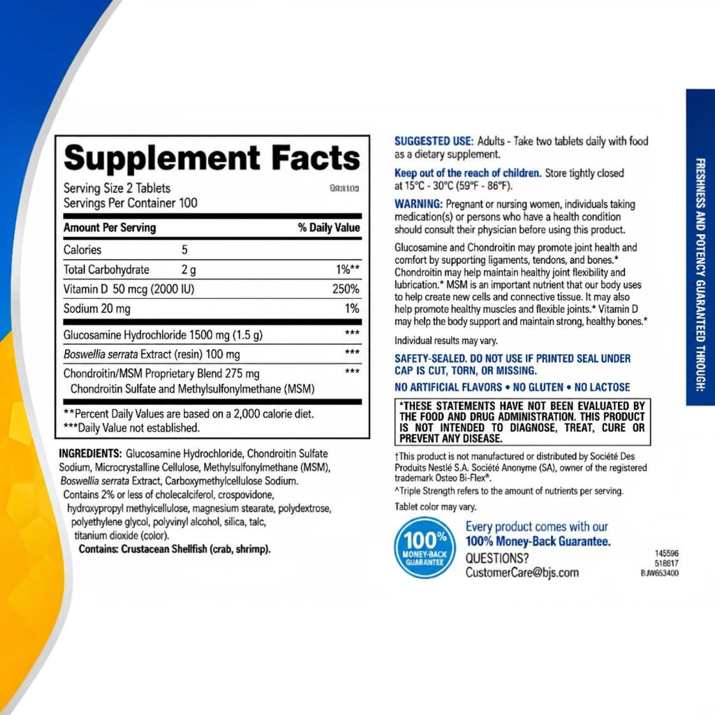 Glucosamine Chondroitin MSM D3 Joint Supplement Tablets 200 Count T61825