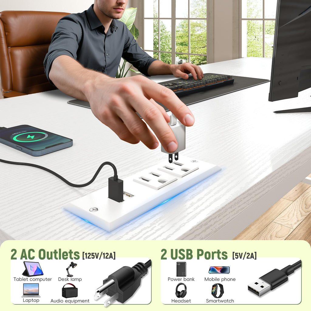White Computer Desk with Power Outlet S173765