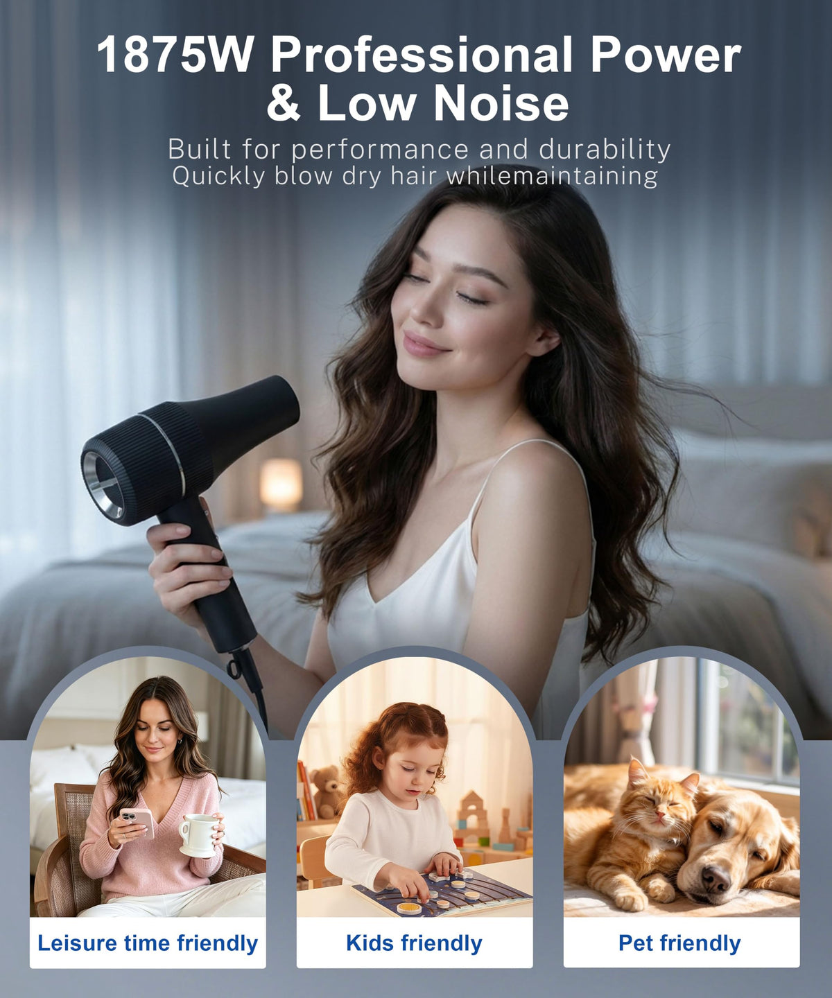 High-Speed Ionic Hair Dryer with Diffuser 1875W Z3019
