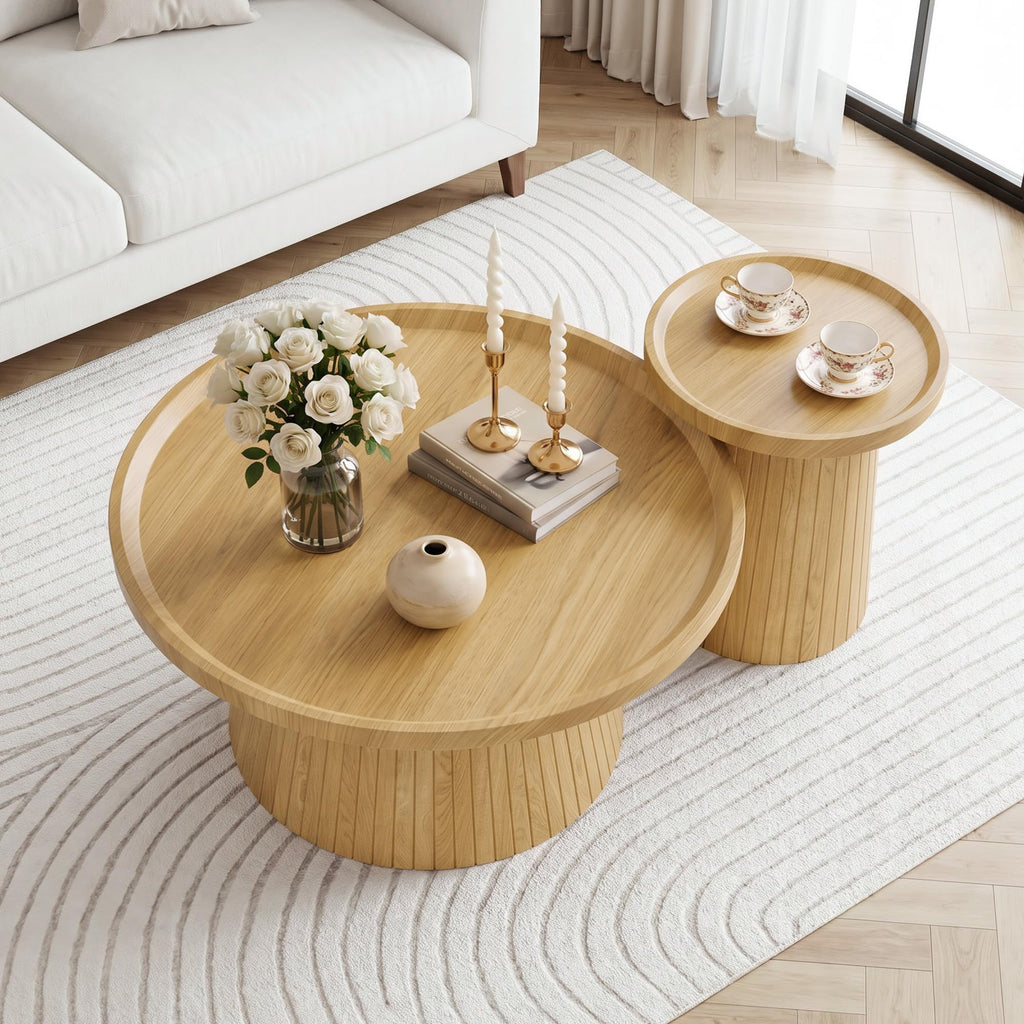 Coffee Table Set of 2 Fluted Drum H403459