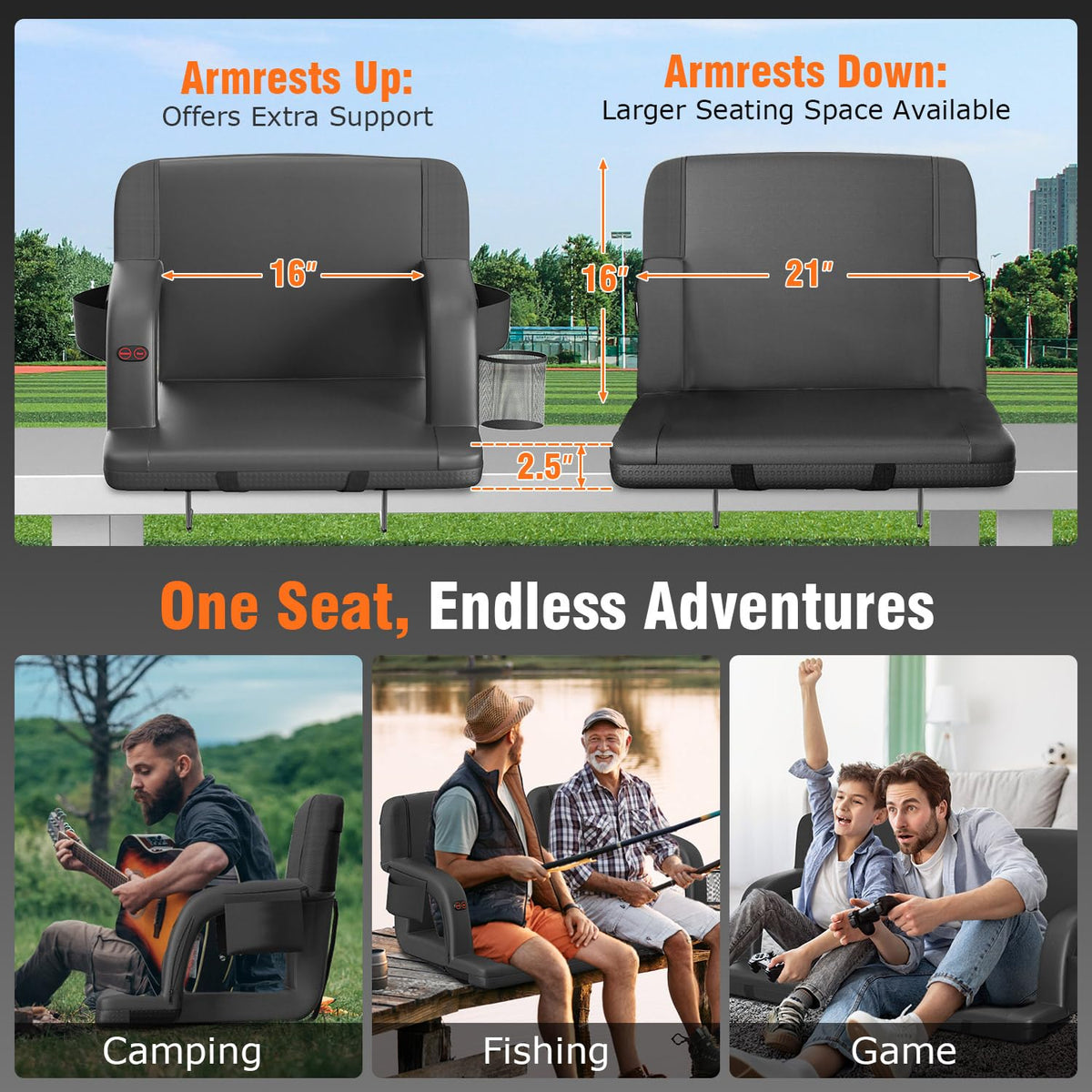 21" Heated Stadium Seats for Bleachers 2 Pack Q81758