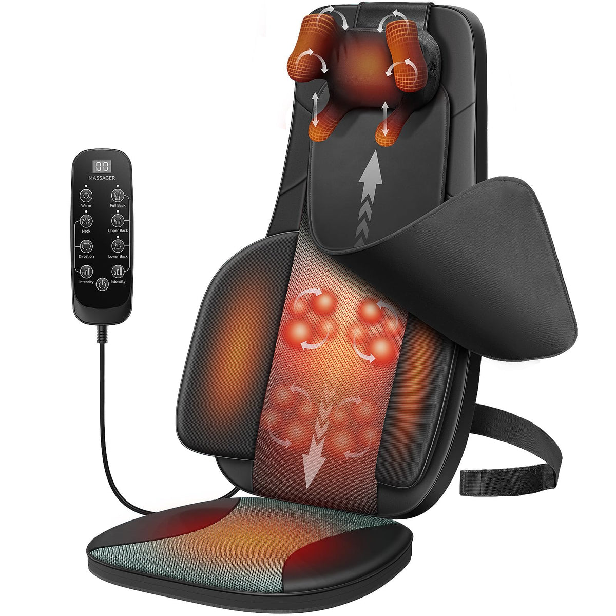 Black Shiatsu Back Massager Chair Pad with 4-Zone Heat K275380