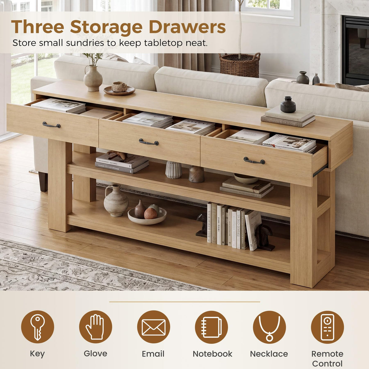 Oak Console Table with Drawers I690