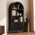 Black 5-Tier Arched Bookshelf with Fluted Doors Y73002
